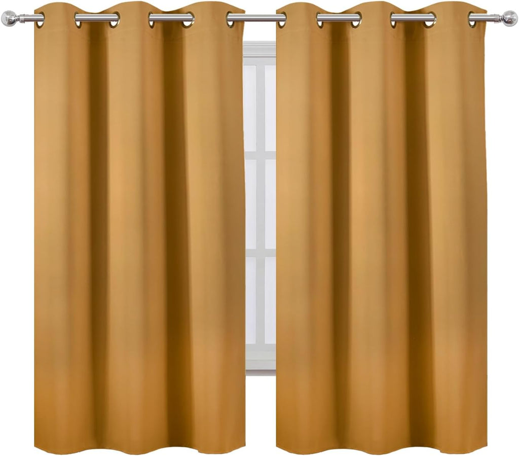 Lemomo Mustard Yellow Thermal Blackout Curtains/38 x 63 Inch/Set of 2 Panels Room Darkening Curtains for Bedroom 63 Inch silver