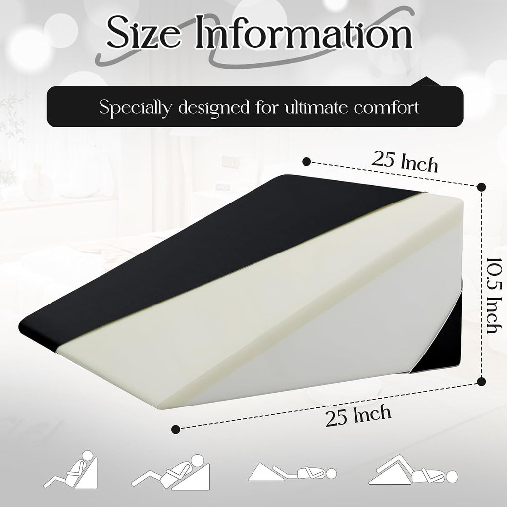 Cotton Wedge Pillow Cover for 24" x 24" x 10" Wedge Bed Pillow, Zippered Wedge Pillow Case Protector with Side Pocket, Black (Pillow Not…