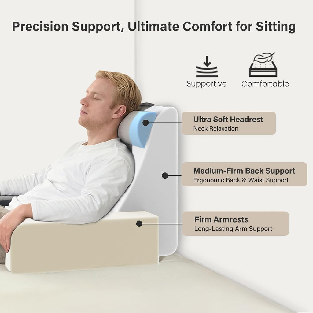 Vekkia 25" Extra-Large Reading Pillow for Tall Adults – 60° Ergonomic Wedge Back Pillow with Built-in Armrests, Adjustable Headrest &…