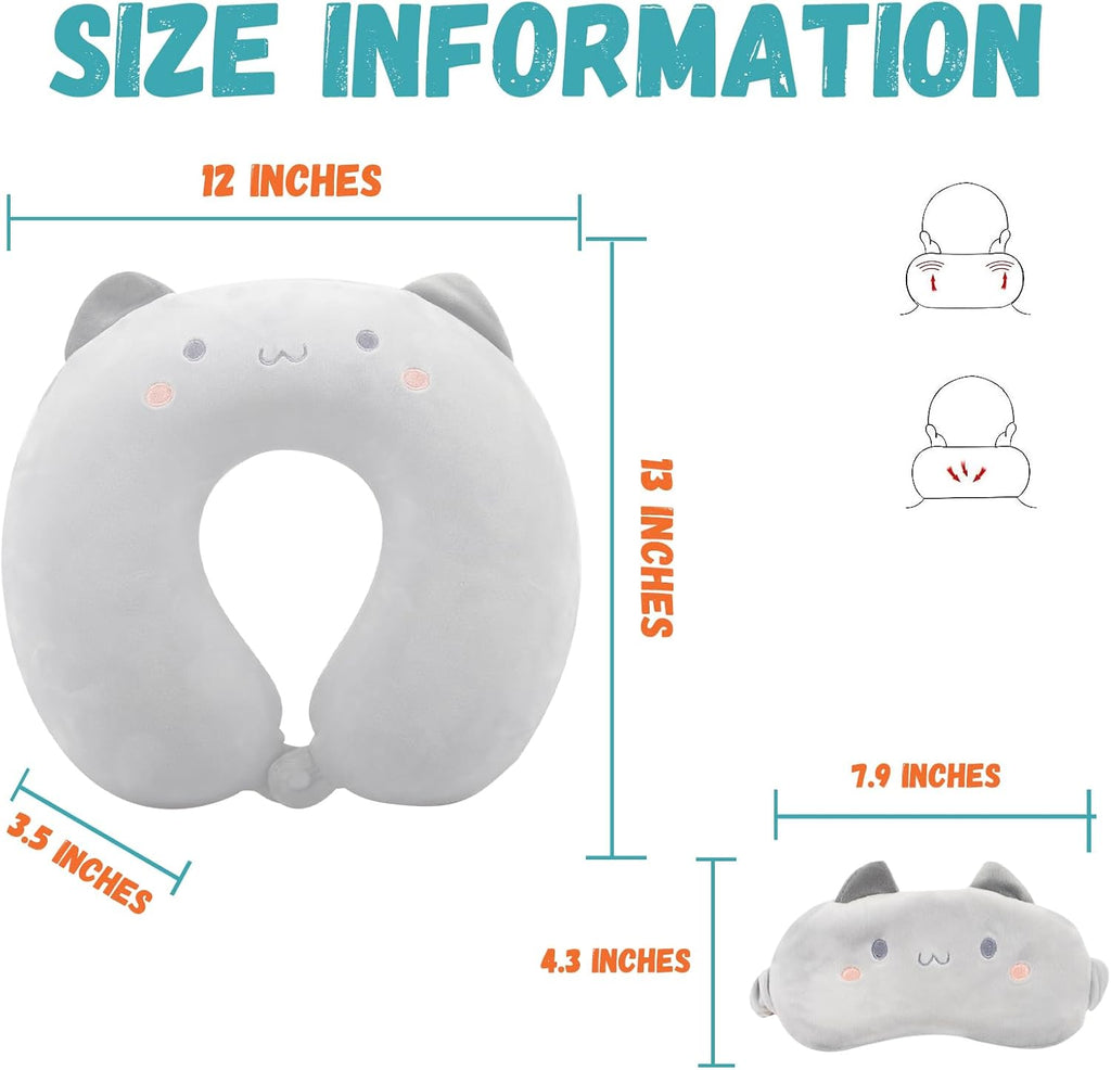 MissSoul Kids Neck Pillow for Travel with Sleep Eye Mask, Cute Travel Neck Pillow, Memory Foam Flight Sleeping Headrest Pillow for Boys & G…