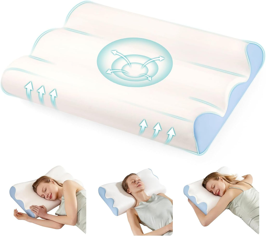 DUMOS Cervical Pillow for Neck and Shoulder, Contour Memory Foam Pillow, Ergonomic Neck Support Pillow for Side Back Stomach Sleepers…