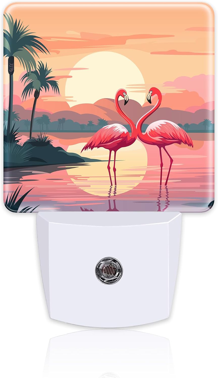 Pink Flamingos at Sunset Night Light for Kids, Summer Beach Tropical Palm Tree Night Light Plug in with Dusk to Dawn Sensor,0.5w Energy…