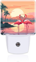 Pink Flamingos at Sunset Night Light for Kids, Summer Beach Tropical Palm Tree Night Light Plug in with Dusk to Dawn Sensor,0.5w Energy…