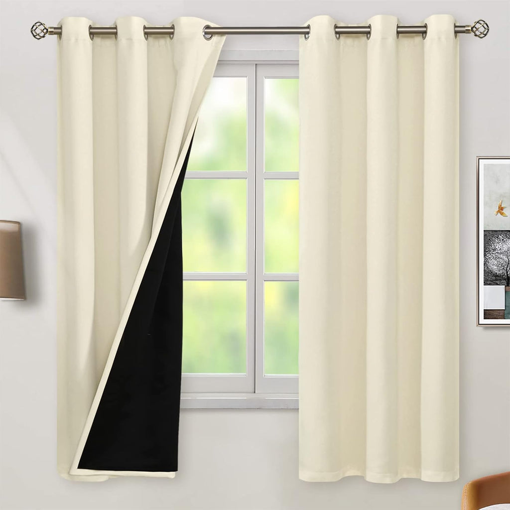 BGment Cream 100% Blackout Curtains for Bedroom 63 Inch Length 2 Panels Set, Thermal Insulated Full Light Blocking Grommet Noise Cancelling…