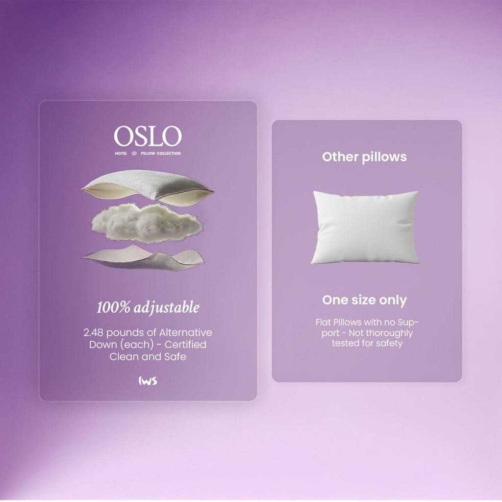 IWannaSleep IWS I WANNA SLEEP Oslo Hotel Collection Bed Pillows Standard/Queen Size Set of 2 - Original Down Alternative Pillow, Adjustable…