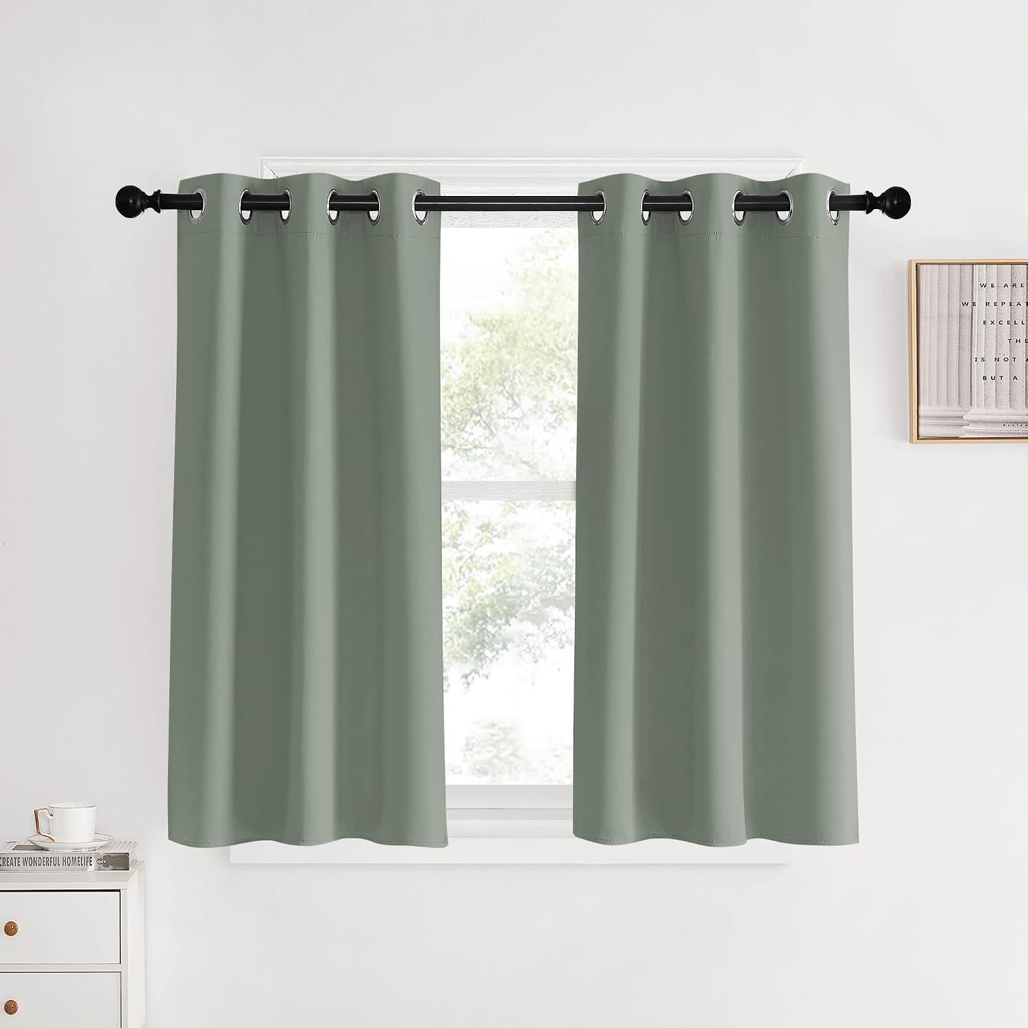 NICETOWN Bedroom Curtain Panels Blackout Draperies, Sage Green, 1 Pair, 34 by 40-inch, Thermal Insulated Solid Grommet Blackout…