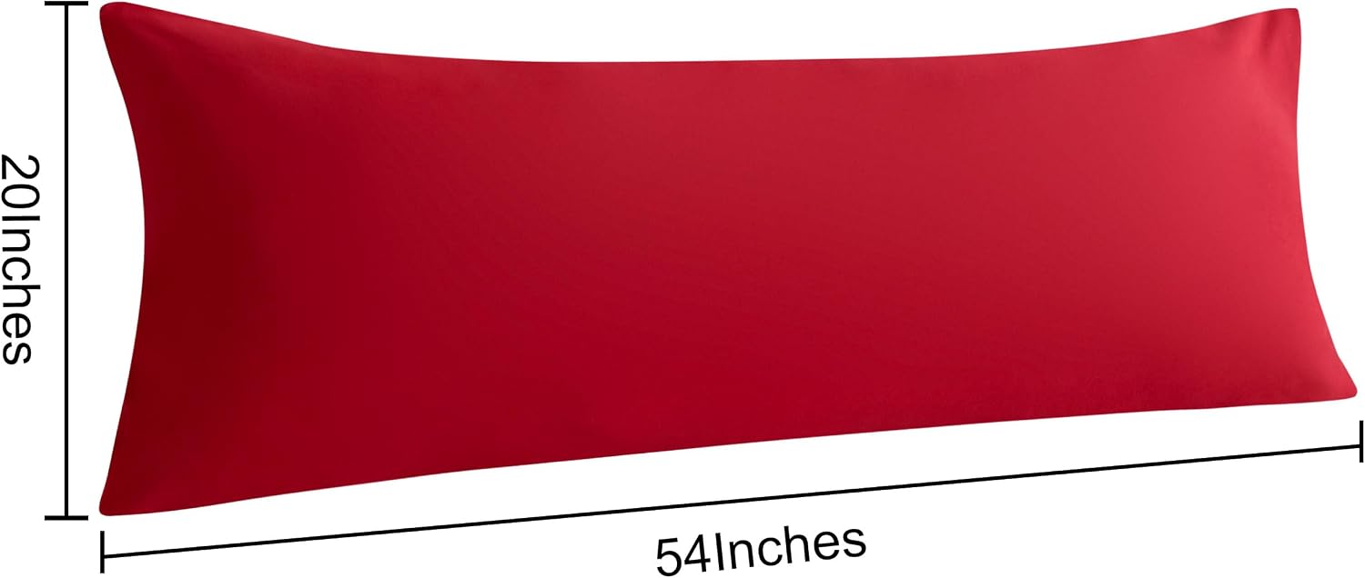 Ntbay 2 Pack Body Pillow Cases, 20x54 inches, Red, Soft, Wrinkle, Fade Resistant, Envelope Closure, Microfiber, 2 Pillowcases in Set, Quali…