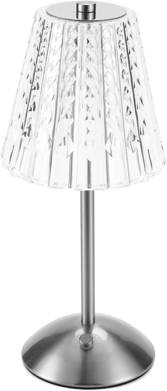 Nusogon Cordless Touch Table Lamp, LED Rechargeable Small Dask Lamp, 3 Colors Dimmable Battery Operated Crysta Lamp for Bedroom…