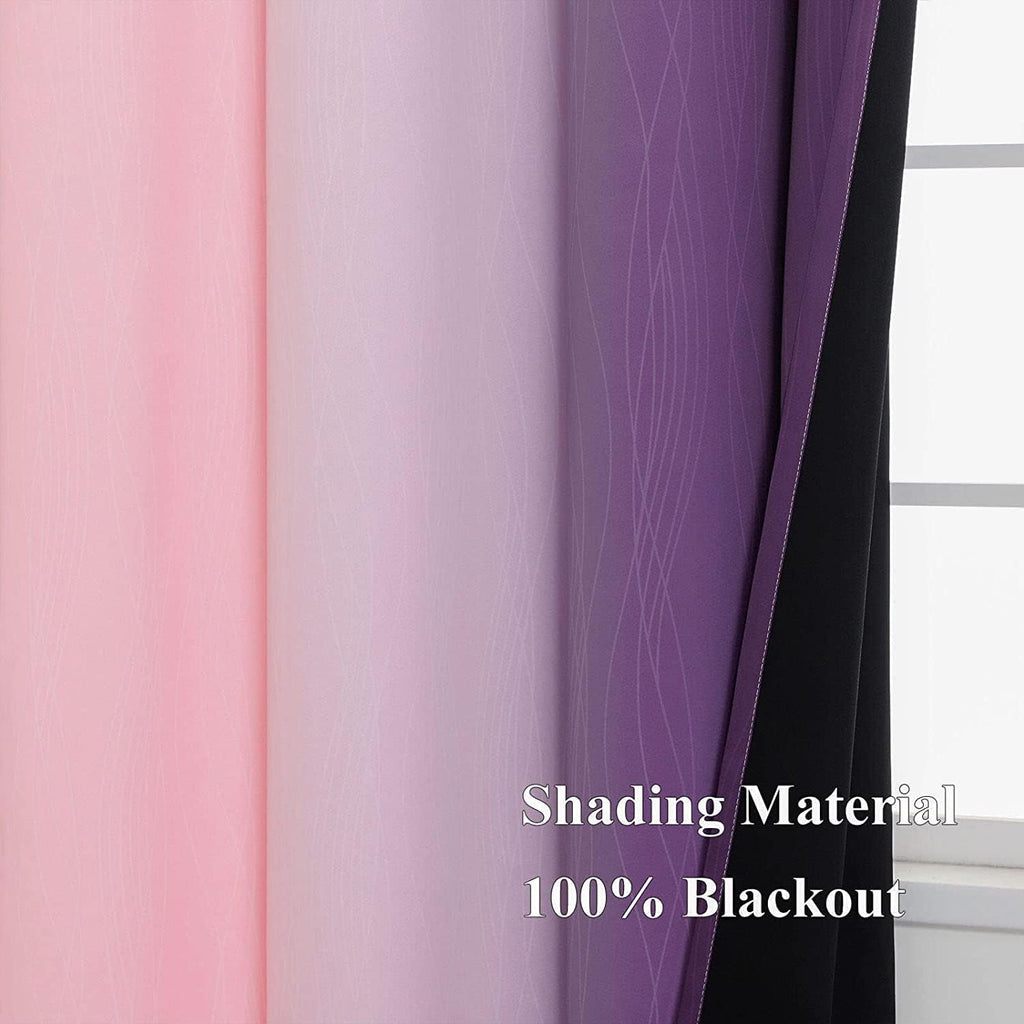 Estelartextiler Estelar Textiler Pink and Purple Ombre Blackout Curtains 90 Inches Long 2 Panels Set, Thermal Insulated Gradient Drapes for…