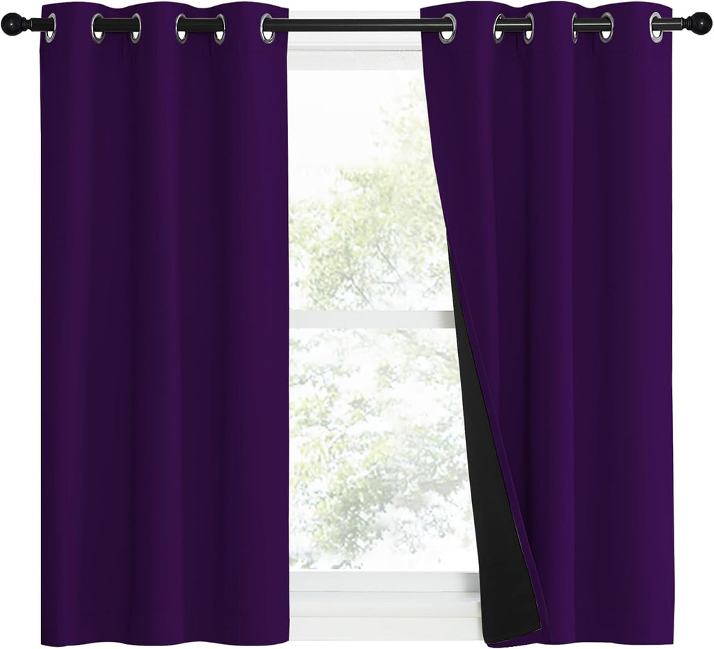 Nicetown 100% Blackout Curtains with Black Liner Backing, Thermal Insulated Curtains for Living Room, Noise Reducing Drapes, Royal Purple,…