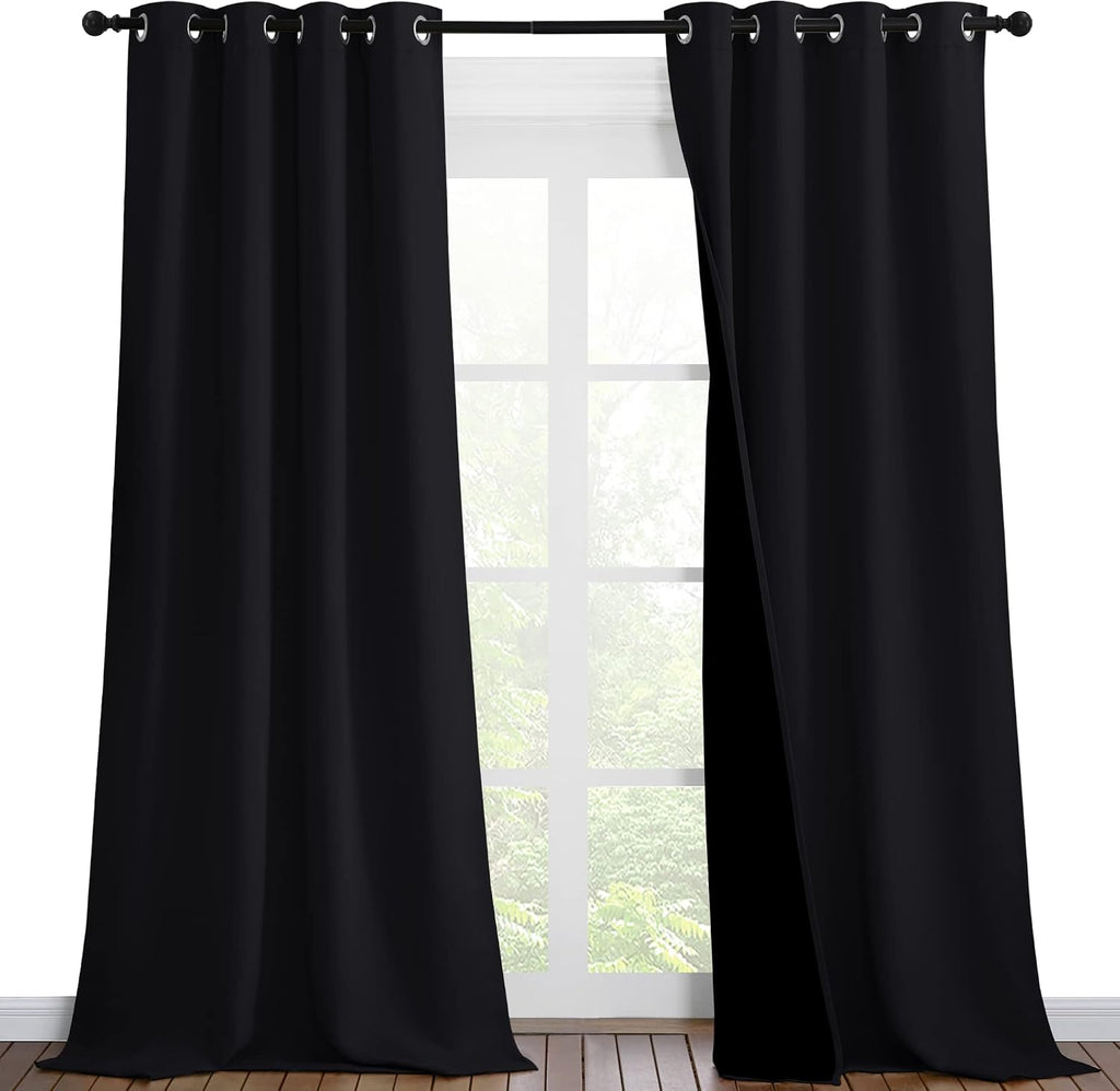 Nicetown Extra Long Truly Blackout Drapes for Hall and Villa, 46-inch Width Each Panel, 102-inch Length, Black, 2 Pieces, 100% Blackout Win…