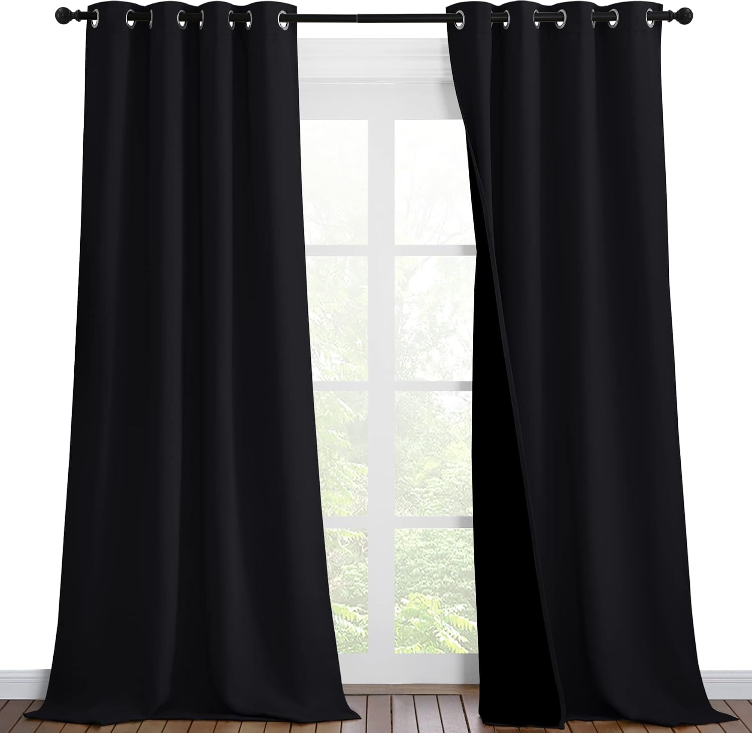 Nicetown Extra Long Truly Blackout Drapes for Hall and Villa, 46-inch Width Each Panel, 102-inch Length, Black, 2 Pieces, 100% Blackout Win…