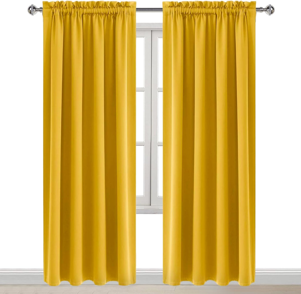 Dwcn Blackout Curtains Room Darkening Thermal Insulated Bedroom Curtains Window Curtain Panels, 52 x 84 inches Long, Set of 2 Yellow Rod Po…