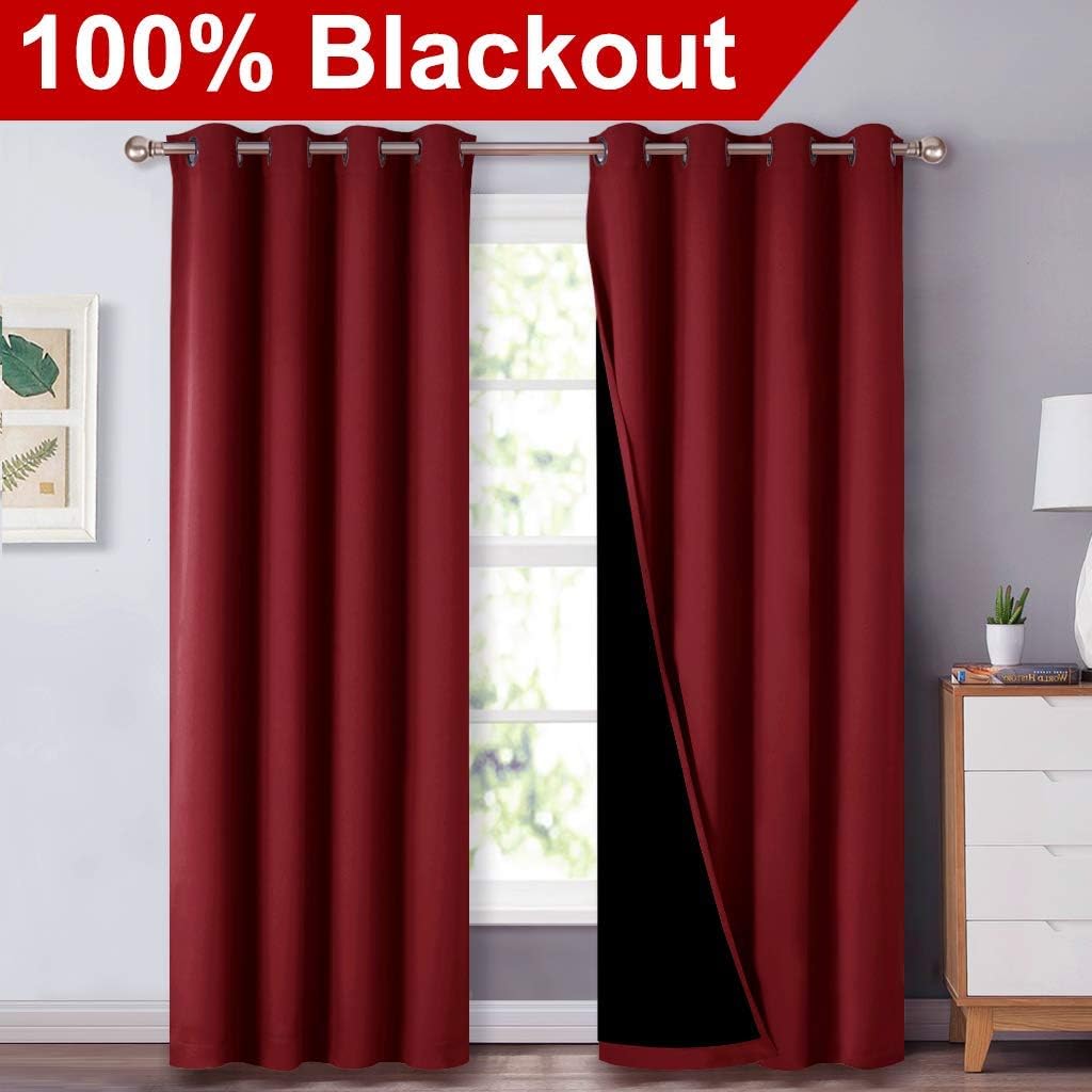 Nicetown 100% Blackout Cold Blocking Curtains with Black Liner Backing, Thermal Insulated Curtains for Living Room, Noise Reducing Drapes,…