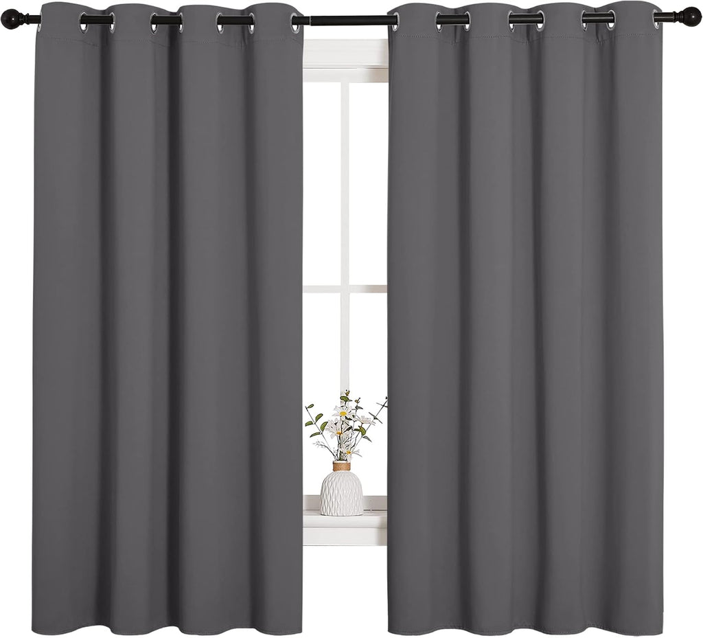 NICETOWN Grey Blackout Curtain Panels for Bedroom, Thermal Insulated Grommet Top Blackout Draperies and Drapes for Basement (2 Panels…