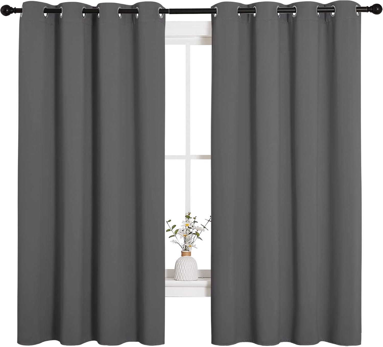 NICETOWN Grey Blackout Curtain Panels for Bedroom, Thermal Insulated Grommet Top Blackout Draperies and Drapes for Basement (2 Panels…