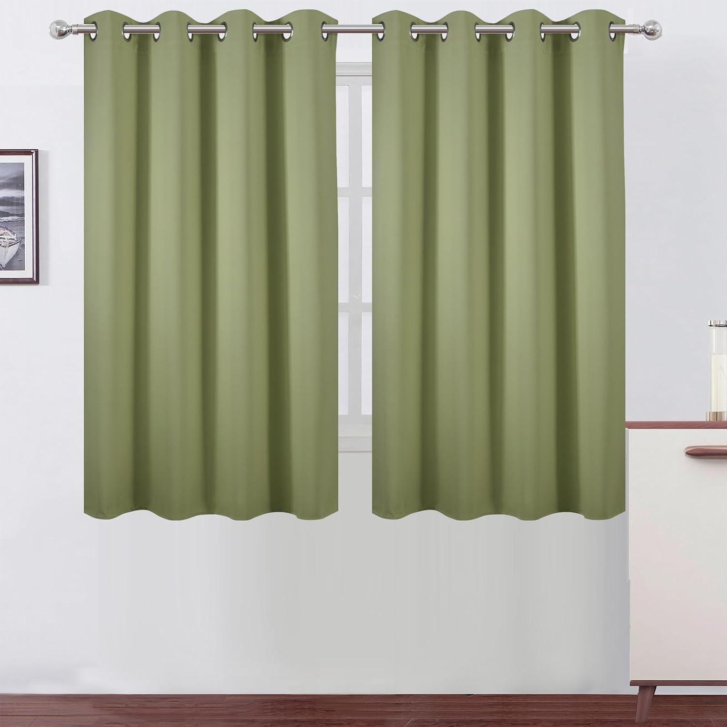 Lemomo Blackout Curtains 66 x 54 Inch Long Sage Green Curtains Set of 2 Panels Room Darkening Curtains for Bedroom and Living Room 54 Inch…