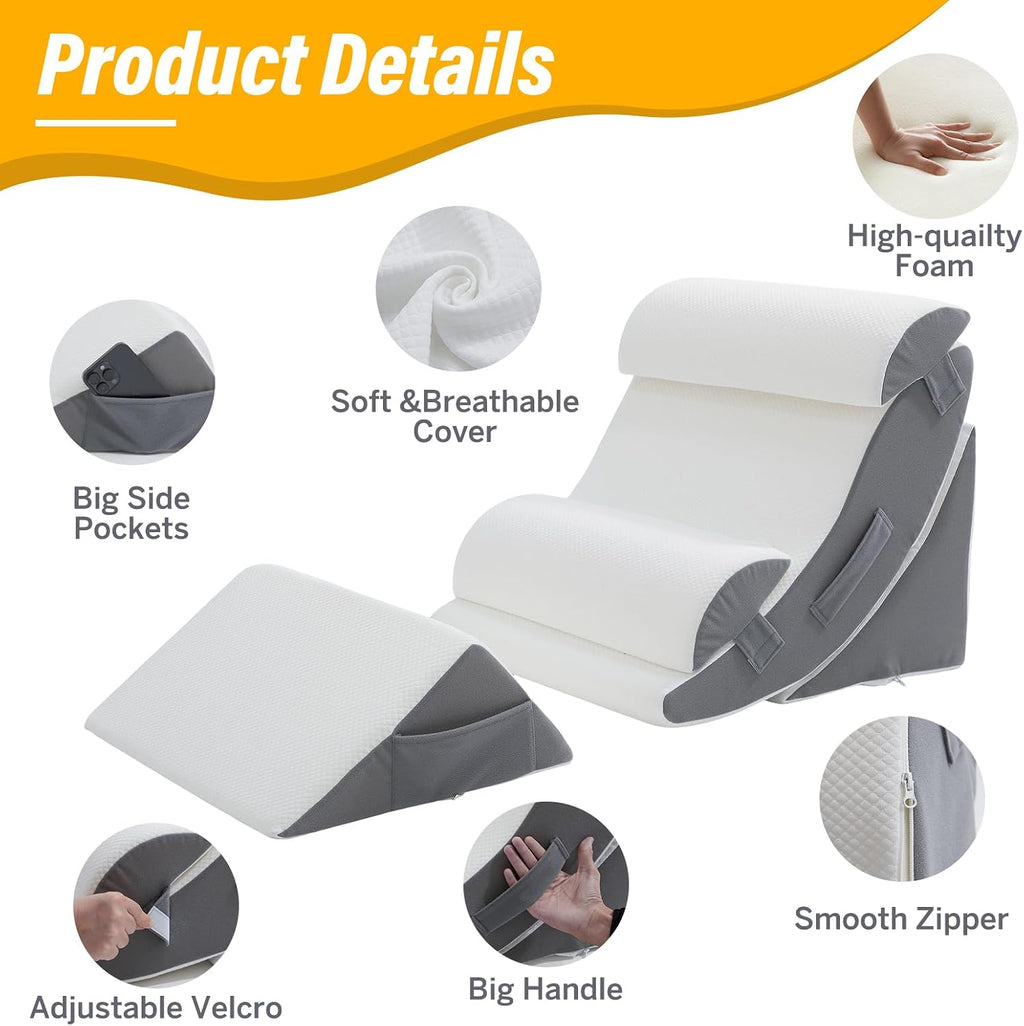 Ziixmile Wedge Pillow Set for After Surgery – 5PCS Orthopedic Bed Wedge Pillow Set for Sleeping, Body, Back and Leg Comfortable & Ad…
