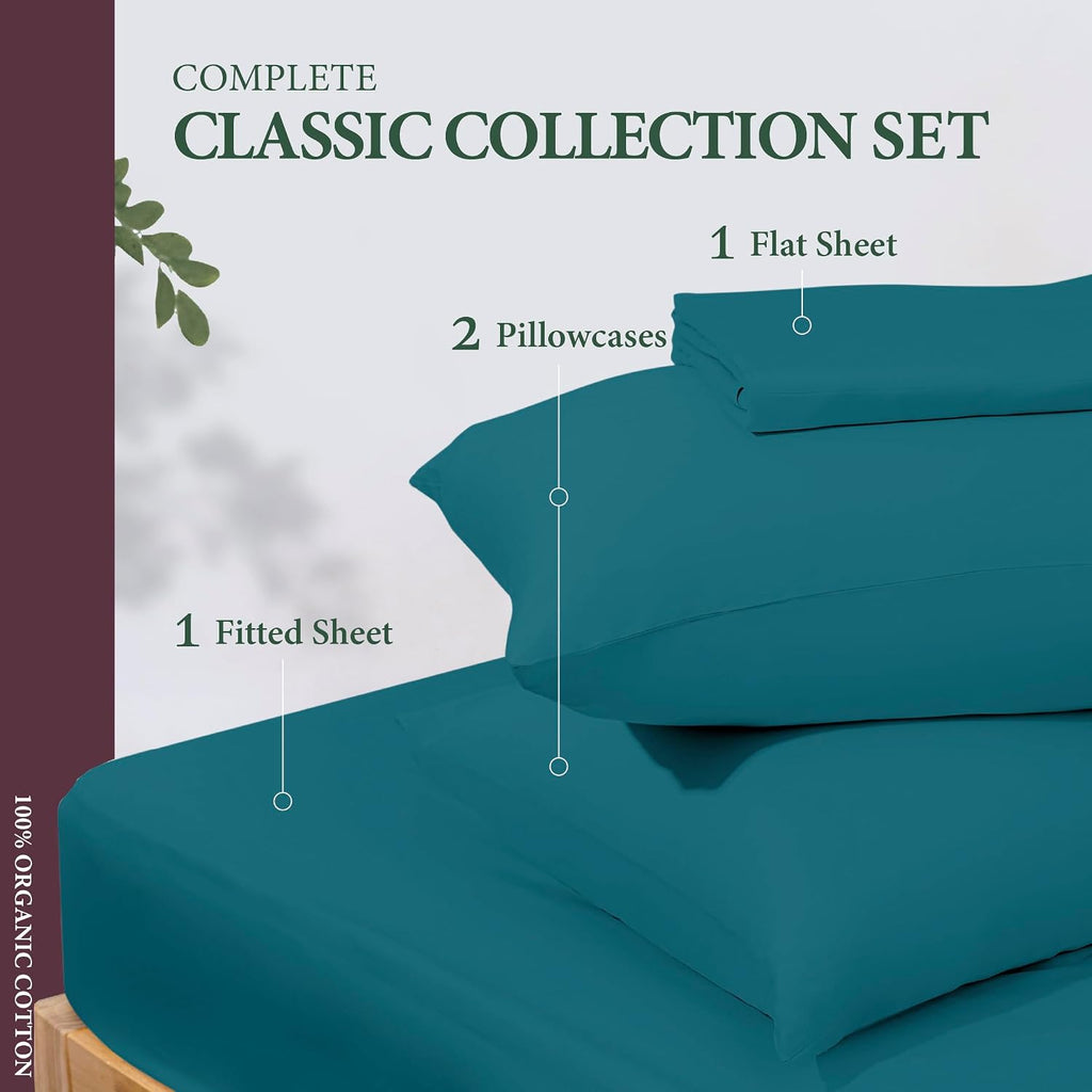 AshtonSheets 100% Organic Cotton Sheets California King Size - Organic Cotton Cal King Size Percale Weave Sheet Set (4 PC, Teal), Soft, Coo…