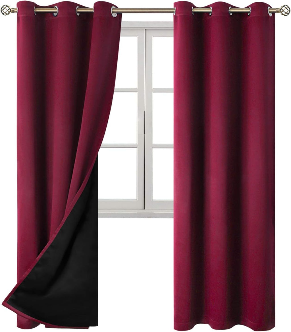 BGment Thermal Insulated 100% Blackout Curtains for Bedroom with Black Liner, Double Layer Full Room Darkening Noise Reducing Grommet Curta…