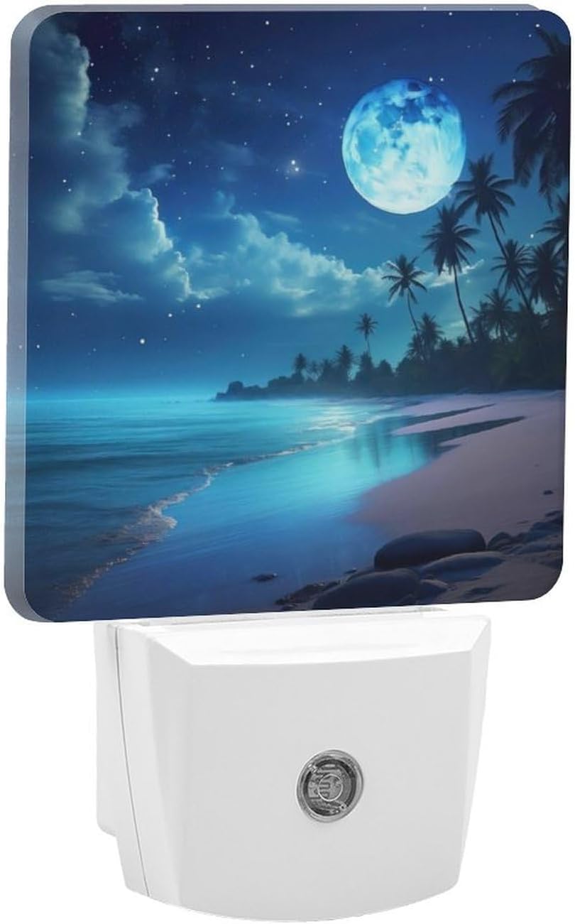 YKJAHSD Moon Beach Night Light, Plug into Wall Decor Nightlights for Bedroom, Bathroom, Hallway, Kitchen, with Dusk to Dawn Light Au…