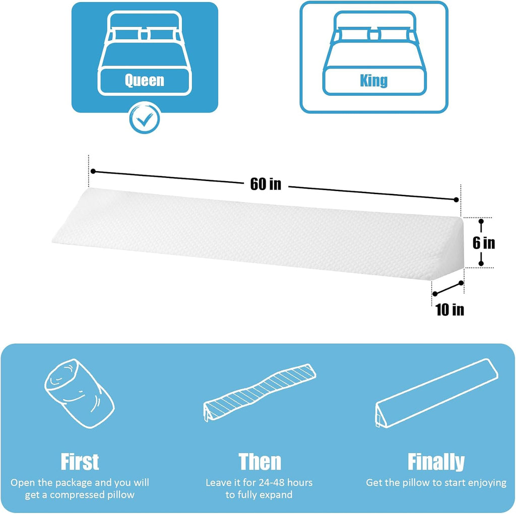 MEGCXIT Queen Bed Wedge Pillow for Headboard, 60"x10"x6", Bed Gap Filler Queen, Headboard Pillow, Pillow Wedge for Headboard Gap…