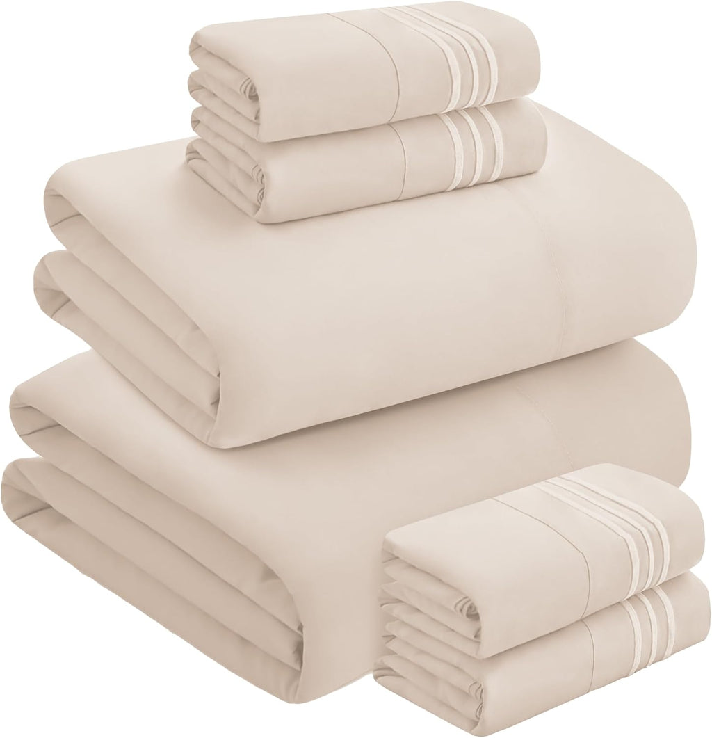 MocassiLuxuryBedding Mocassi Luxury 6-Piece Sheet Set, Ultra Soft 1800 Hotel Quality Microfiber Sheet Set, Fits Mattresses Up to 18 to 24 I…