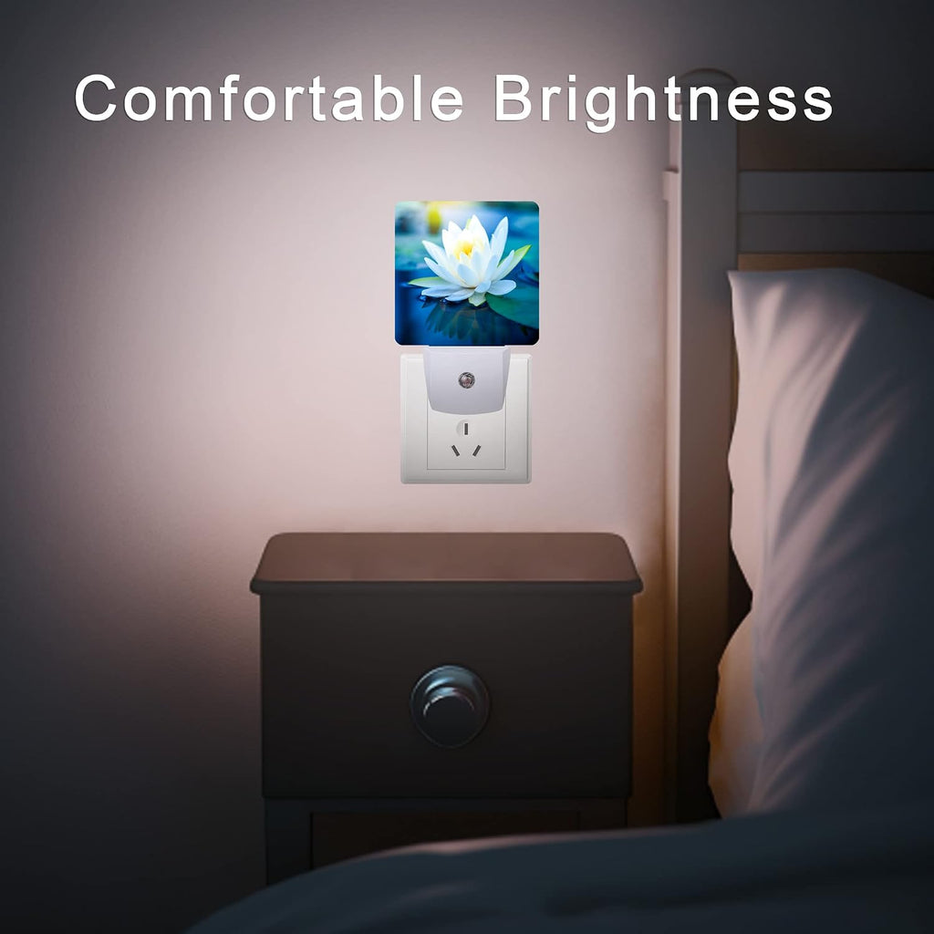 White Lotus Night Light, Beautiful Flower Plug-in Night Lights with Dusk-to-Dawn Sensor for Bedroom, Bathroom and Living Room 0.5W Sleep…
