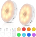 RGB LED Rechargeable Motion Sensor Night Light with Remote, Bright & Dimmable & Long-Lasting Battery, Stick-On Puck Light for Kitchen…