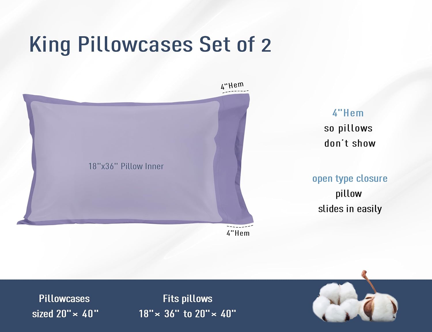 Homtec Pillow Cases, King Size Cotton Percale Weave Pillowcases, Pre-Shrunk Breathable and Hypoallergenic Pillowcases, Set of 2 (2 Piece Ki…