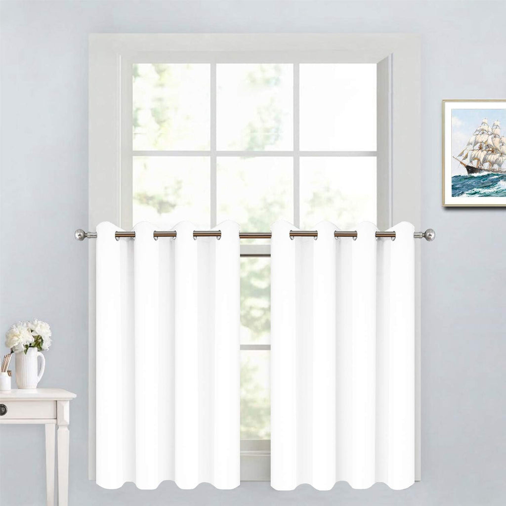 Yakamok Room Darkening Window Curtains for Kitchen, Thermal Insulated Grommet Window Drapes for Bedroom Basement, Pure White, 52W x36L, 2…