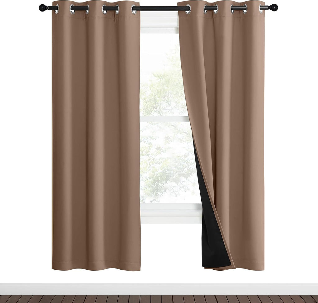 Nicetown 100% Blackout Curtains Thermal, Noise Reduction and Privacy Curtains for Patio Door, Black Lined Blackout Drapes with Grommet Top,…