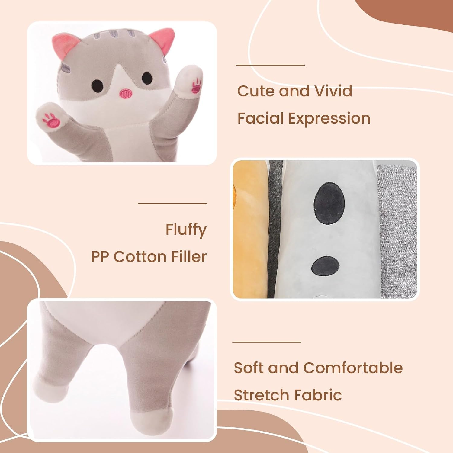 Shinuoer Cute Cat Plush Long Body Pillow – Soft Cartoon Stuffed Animal Doll, Kawaii Cat Plushie Cuddle Toy for Kids, Girls & Girlfriend (Pi…