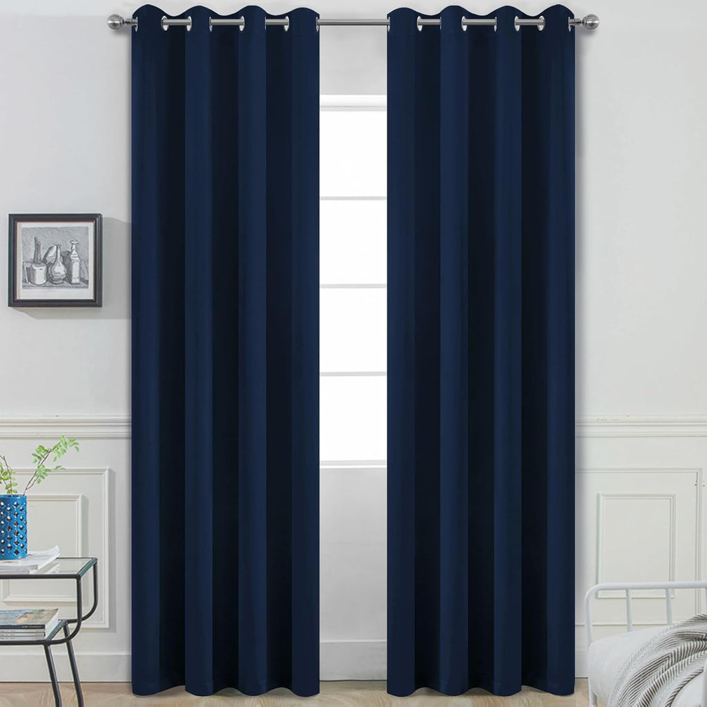 Yakamok 84 Inch Long Light Blocking Navy Blue Blackout Curtains, Room Darkening Thermal Insulated Blackout Drapes with Grommet for…