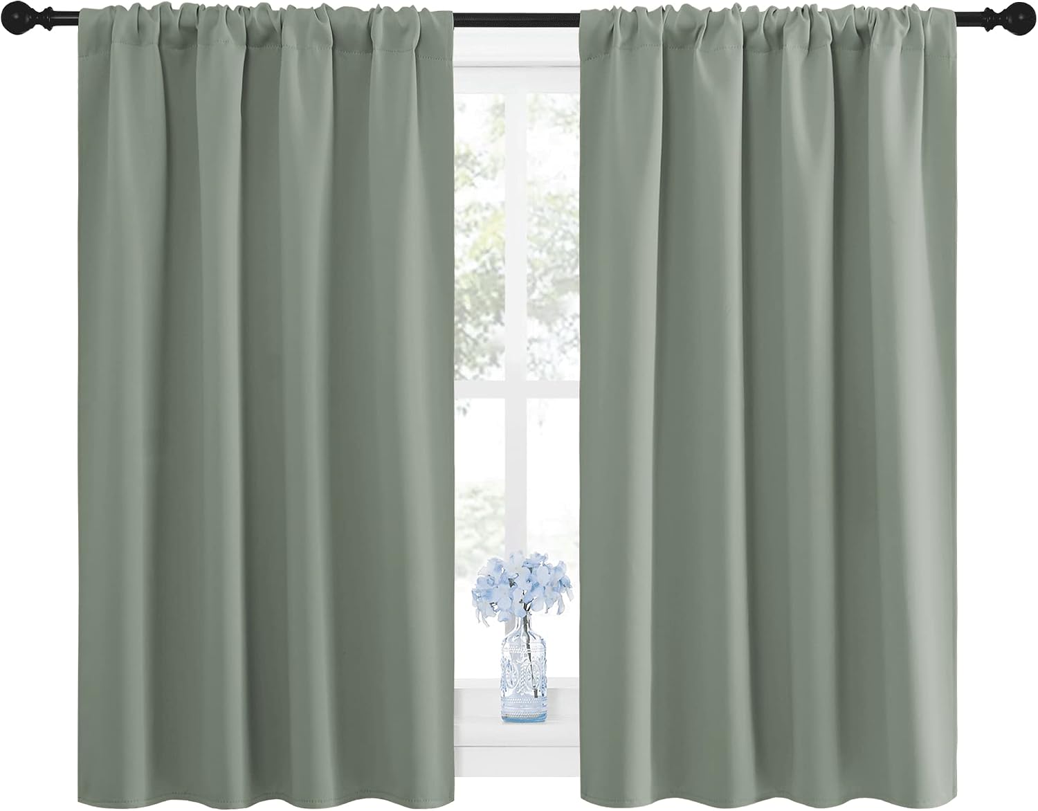 NICETOWN Window Curtains Blackout Drapes - Thermal Insulated Solid Rod Pocket Blackout Curtains/Draperies for Living Room (Sage Green, 1…
