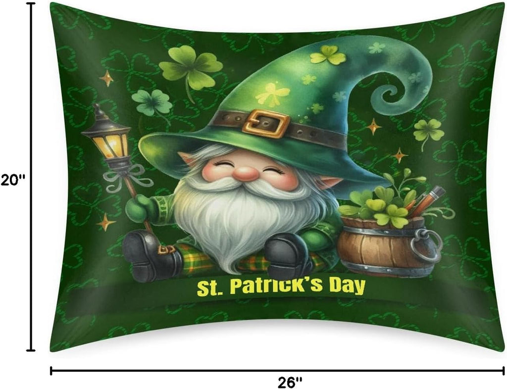 St Patrick Day Gnome 14 Satin Silk Pillowcase for Hair and Skin Pillow Cases Standard Size Soft Silk Pillow Case with Envelope Closure…