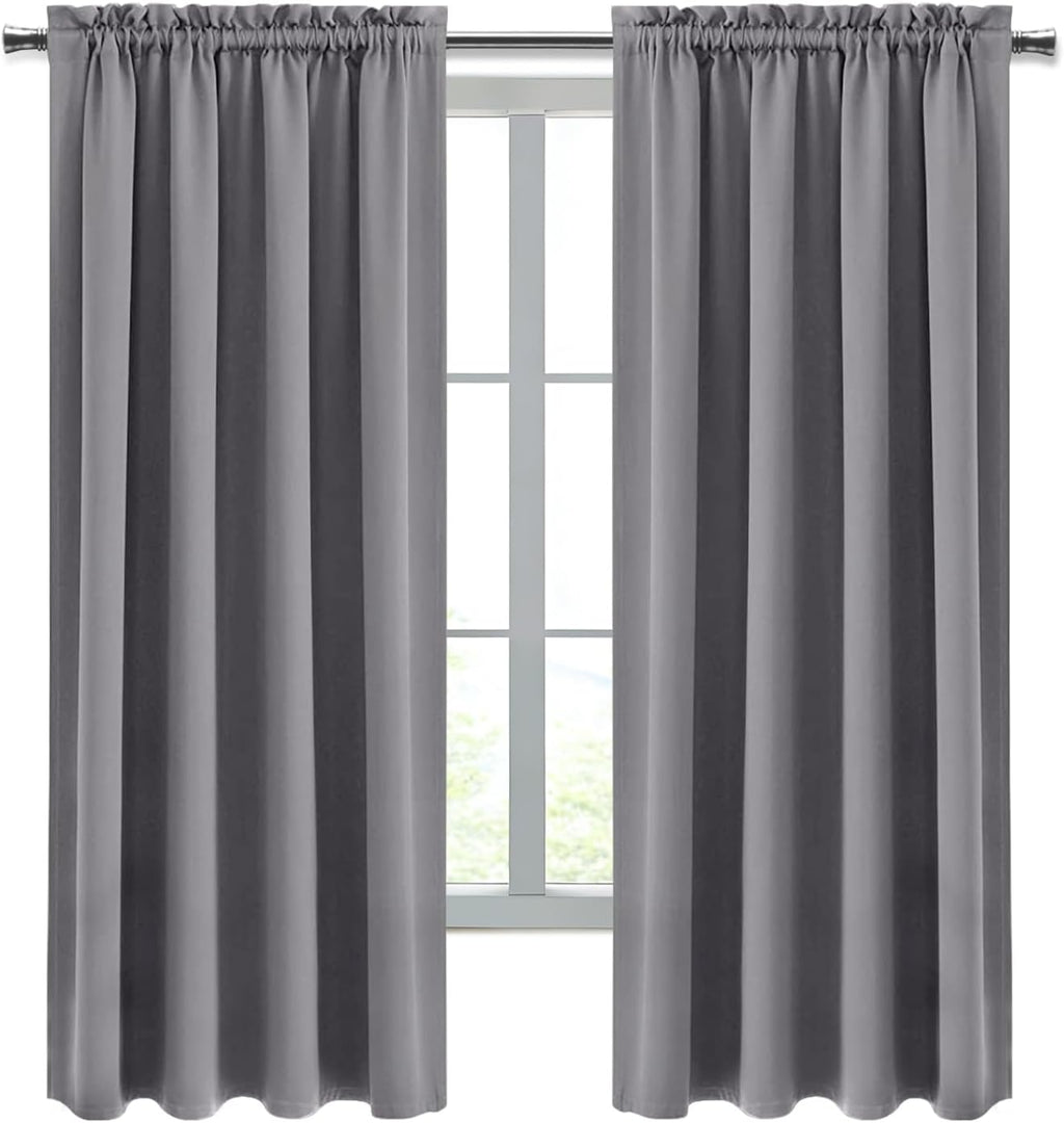Dwcn Grey Room Darkening Blackout Curtains - Rod Pocket Thermal Insulated Privacy Energy Saving Window Curtain Drapes 42x 72 inch Length, S…