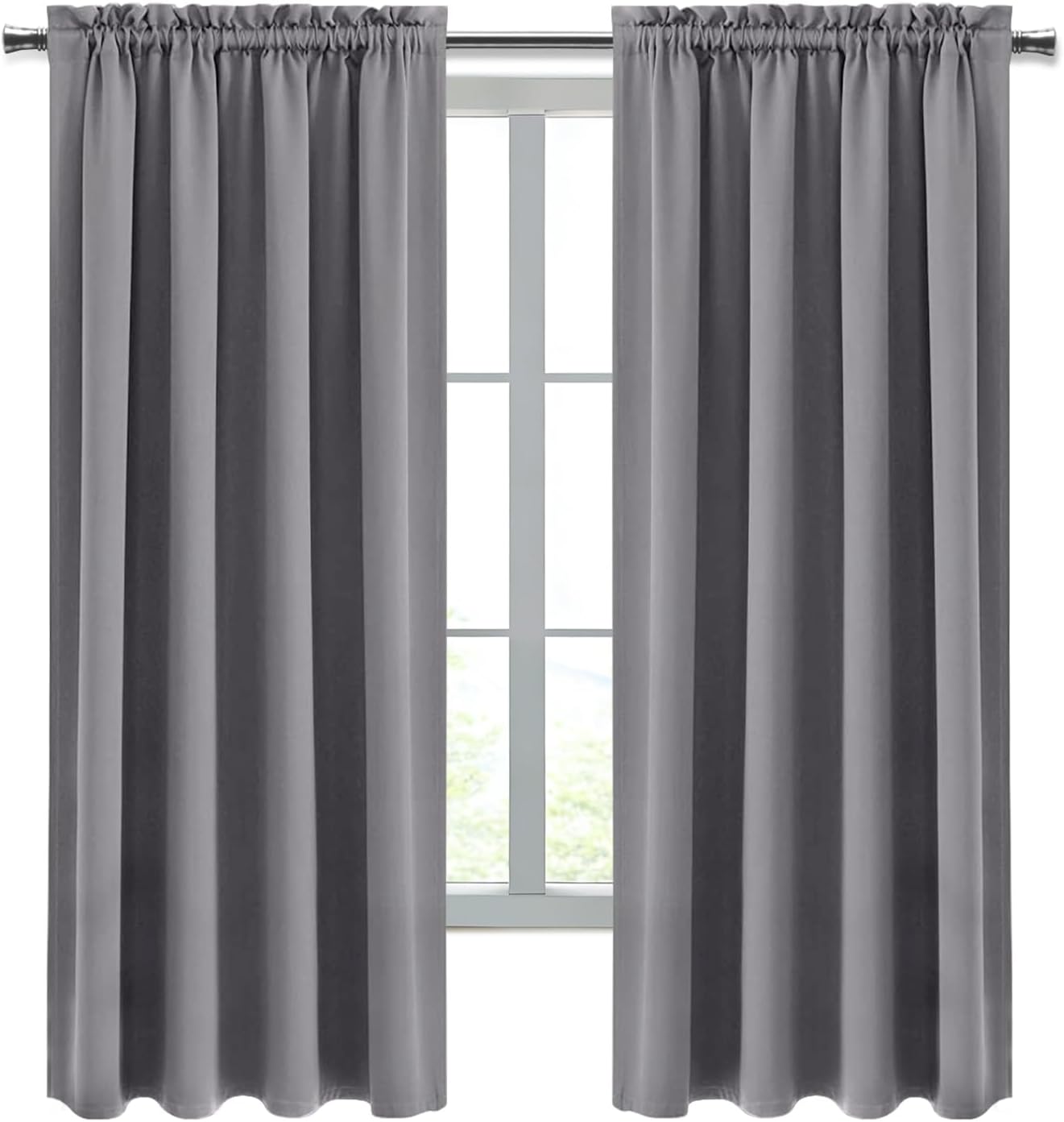 Dwcn Grey Room Darkening Blackout Curtains - Rod Pocket Thermal Insulated Privacy Energy Saving Window Curtain Drapes 42x 72 inch Length, S…