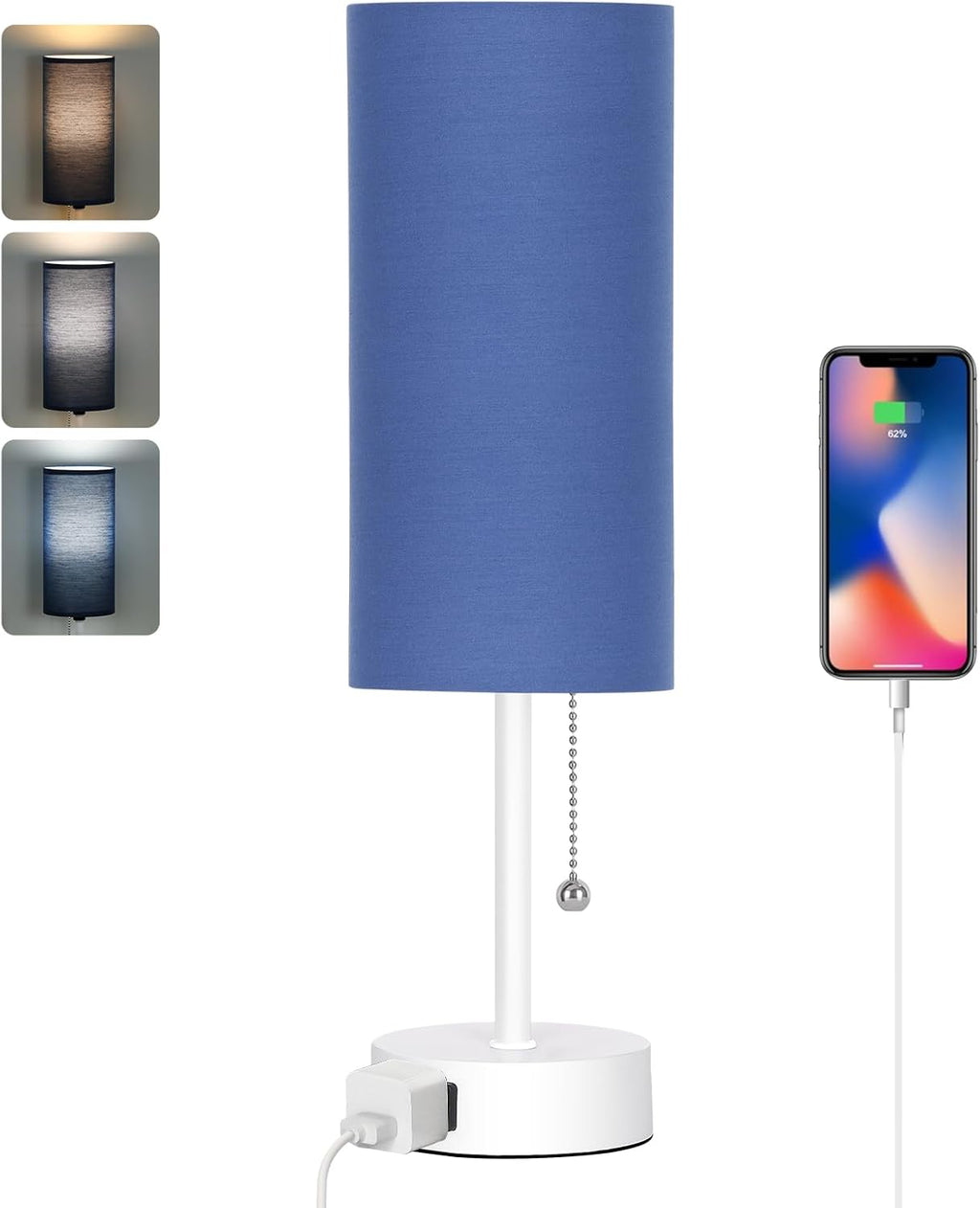 Dott Arts Table Lamp for Bedroom, 3-Color Bedside Lamps with Pull Chain, Bedroom Table Lamps for Nightstand, AC Outlet Small Lamp for…