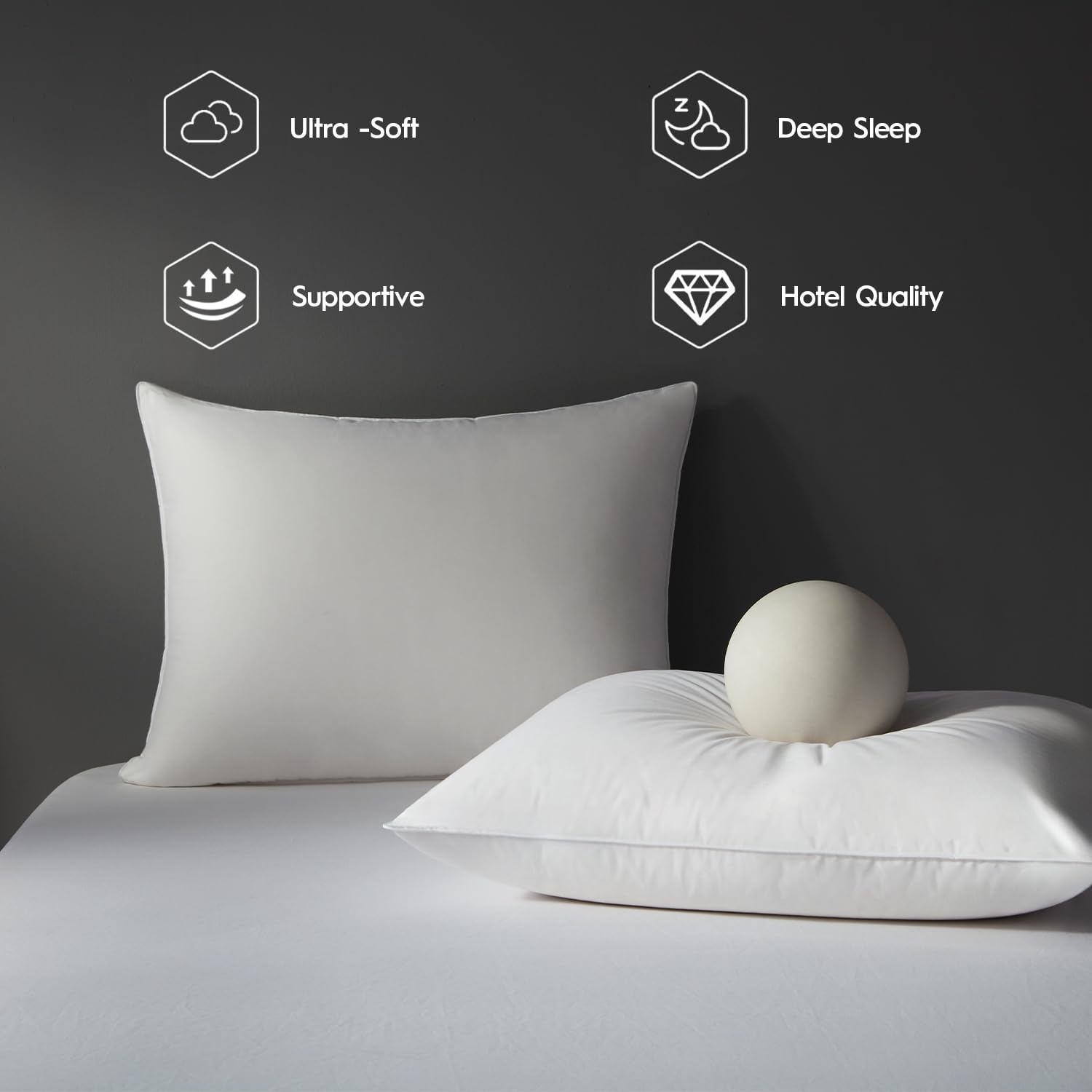 Globon Medium Firm Down Pillow Standard Size Set of 2, Premium Down and Feather Filled Bed Pillow for Sleeping, 100% Cotton Shell 430 TC…