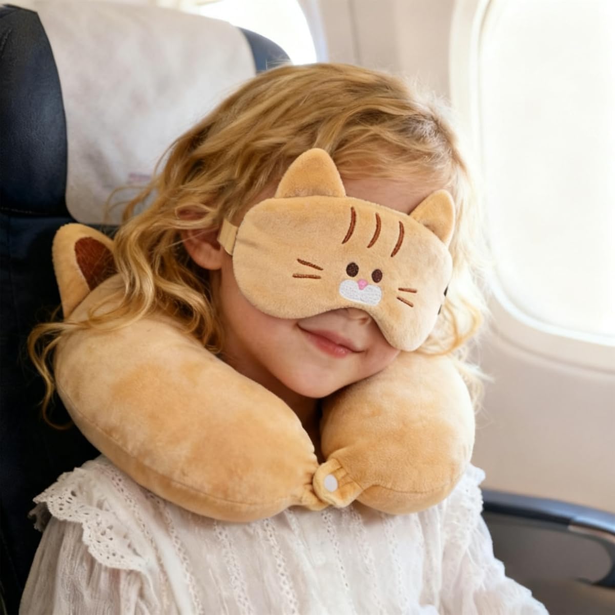 MissSoul Kids Neck Pillow for Travel with Sleep Eye Mask, Cute Travel Neck Pillow, Memory Foam Flight Sleeping Headrest Pillow for Boys & G…