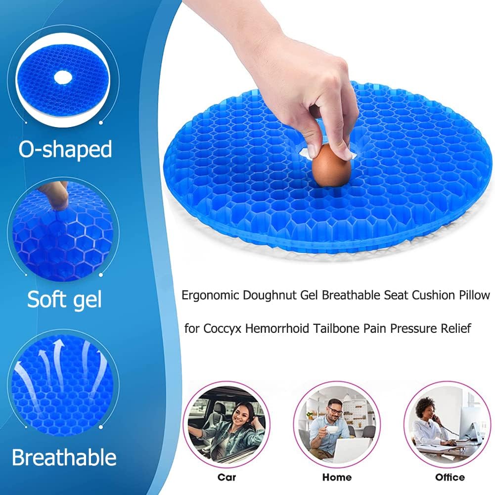 Helishy Donut Pillow for Tailbone Pain, Gel Seat Cushion Donut Cushion Hemorrhoid Relief Butt Cushion - Breathable Honeycomb Office Chair C…