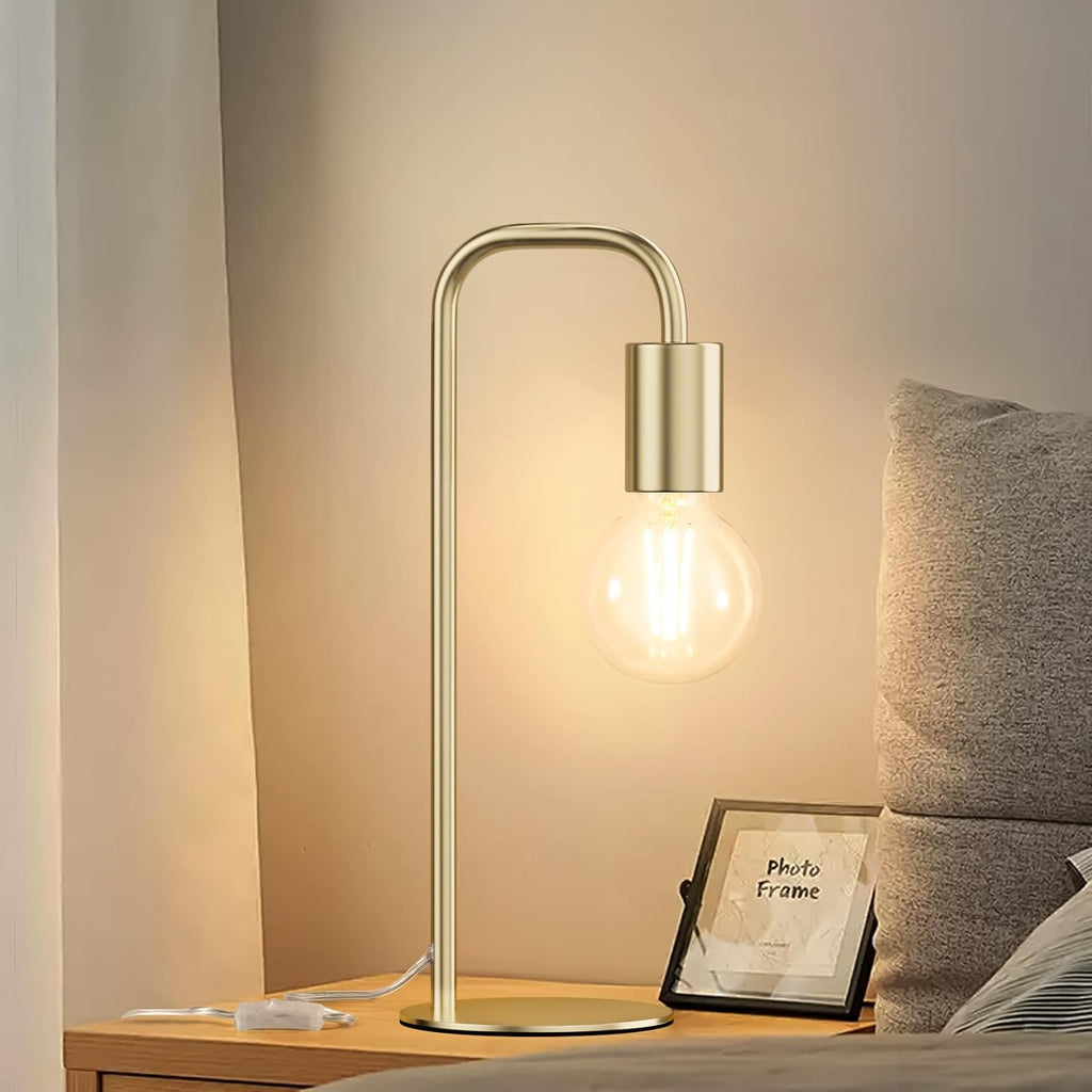 Industrial Table Lamp for Bedroom, Modern Side Table Lamps for Nightstand with Wire Switch, E26 Socket Base, Bedside Desk Lamp for Living…