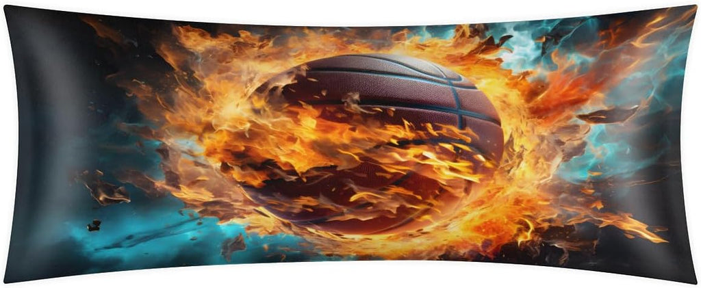 Aglebo Sports Fire Basketball Body Pillow Covers Super Soft Satin Decorative Pillowcase with Hidden Zipper Cooling Breathable Case Rectangl…