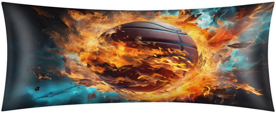 Aglebo Sports Fire Basketball Body Pillow Covers Super Soft Satin Decorative Pillowcase with Hidden Zipper Cooling Breathable Case Rectangl…
