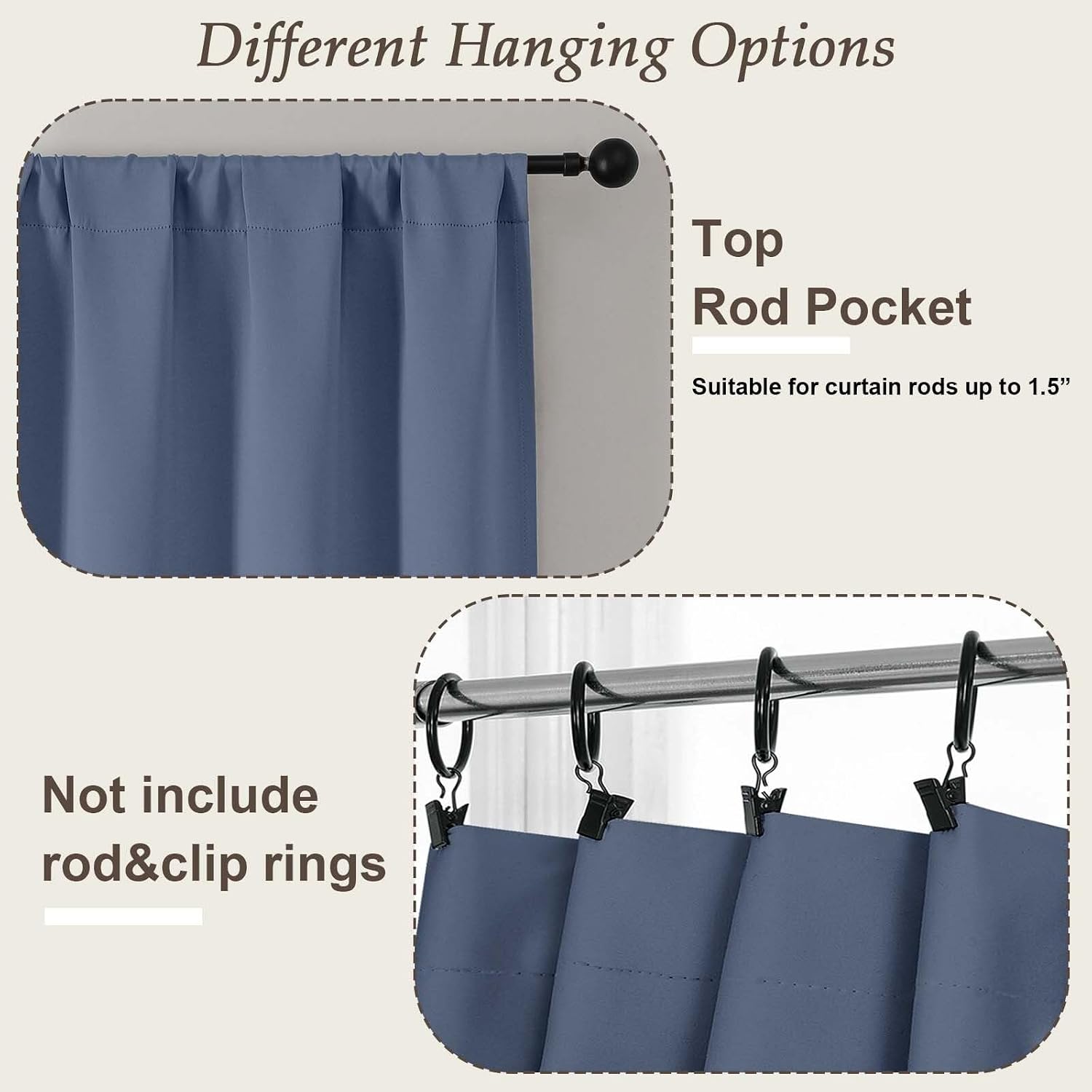 Gwine Denim Blue Blackout Curtains for Bedroom 90 inches Long 2 Panels Set, Solid Noise Reducing Thermal Insulated Blackout Curtains for…