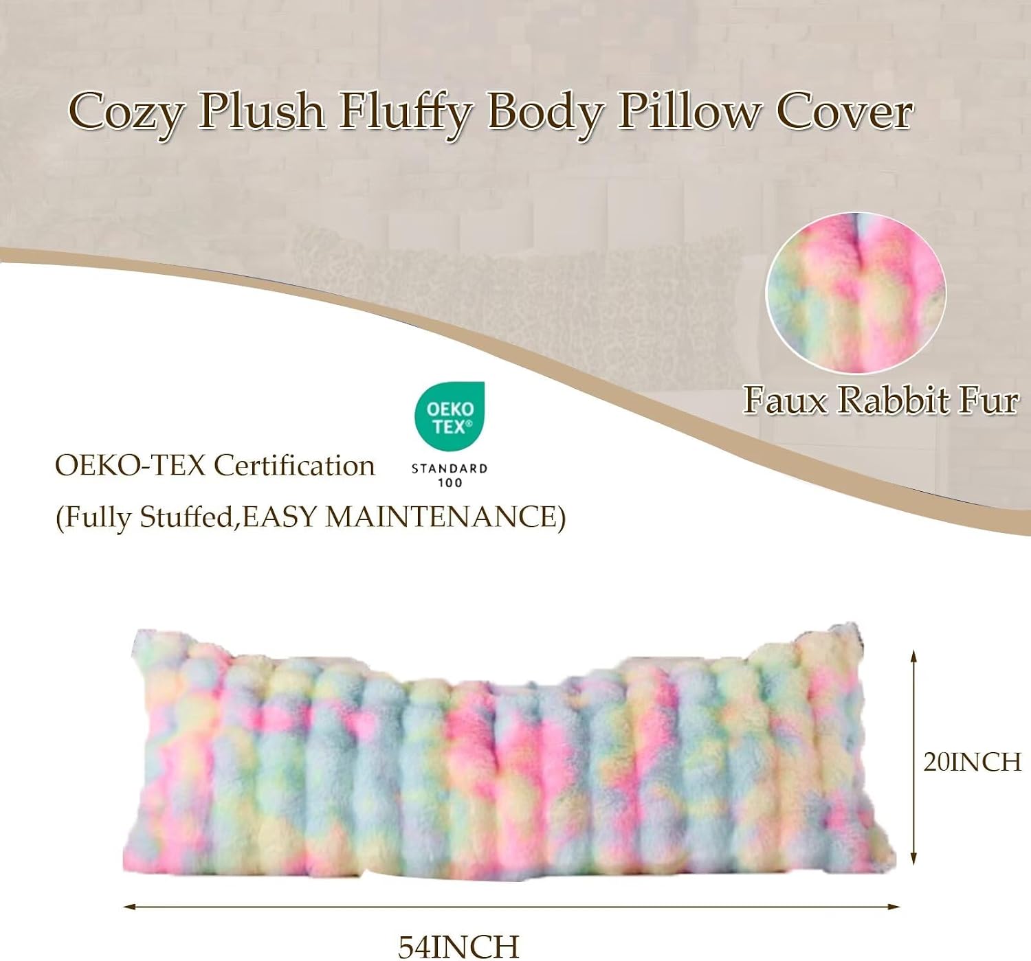 20"x54"Luxury Shaggy Faux Fur Body Pillow Cover, Bubble Fluffy Plush Bed Body Pillowcase with Zipper Closure, Plush Long Pillow Cover for…