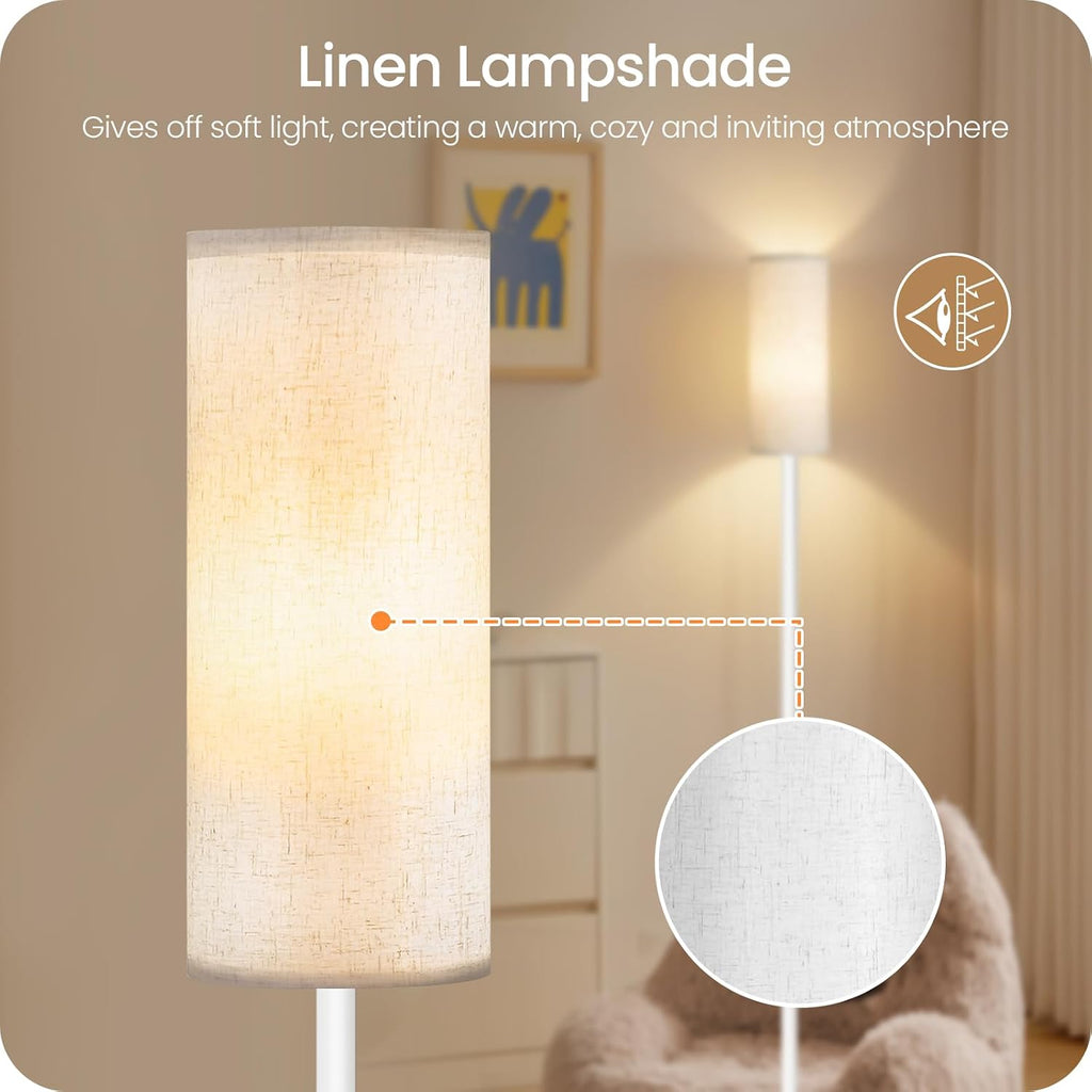 White Floor Lamps for Living Room with Remote and Foot Switch, 64.4” Modern Standing Tall Lamp, Dimmable Corner Lamp for Bedroom, Office…