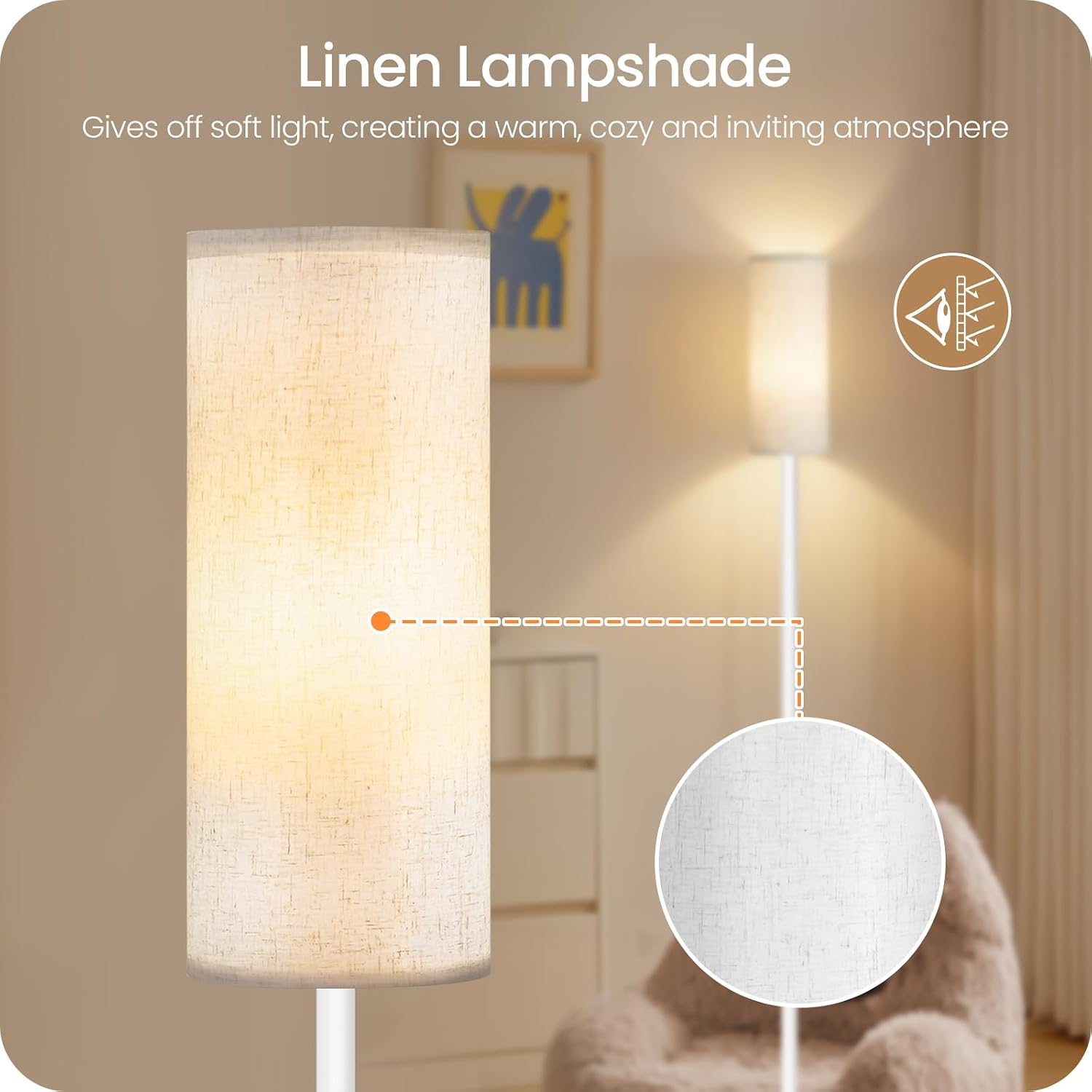 White Floor Lamps for Living Room with Remote and Foot Switch, 64.4” Modern Standing Tall Lamp, Dimmable Corner Lamp for Bedroom, Office…