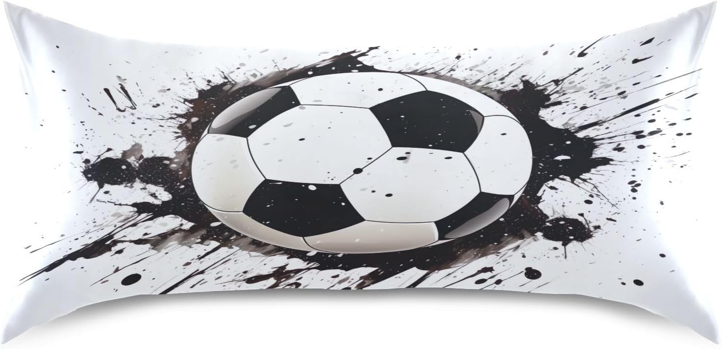 Soccer Ball Pillow Covers Silk Pillowcase for Hair and Skin with Envelope Closure Satin Pillowcase King Size Pillow Case for Hot Sleepers…